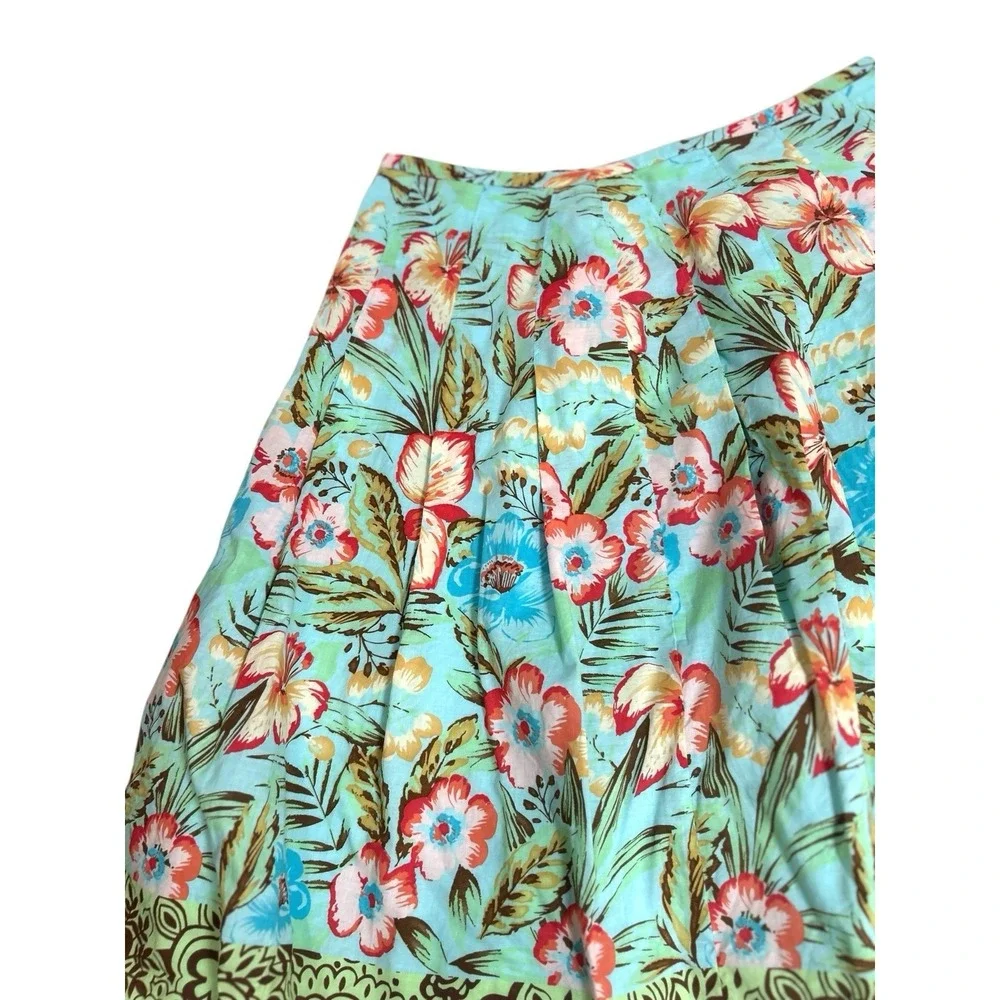 Vtg Harold's 100% Cotton Floral Pleated Knee Skirt Tropical Size 8 Aloha Summer - Picture 3 of 8
